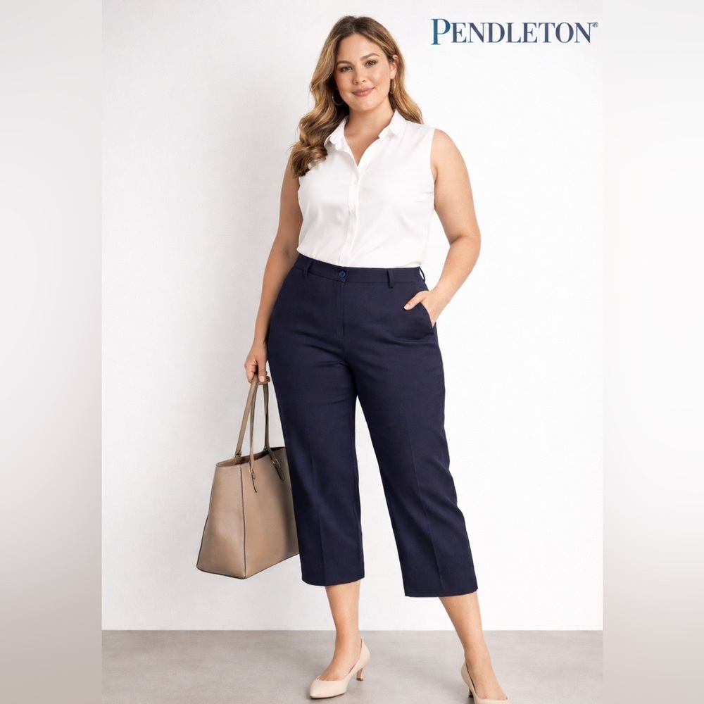 Pendleton Navy Virgin Wool Cropped Dress Pants Size 14 |‎ Tailored Ankle-Length